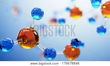 3d illustration of molecule model. Science or medical background with molecules and atoms.