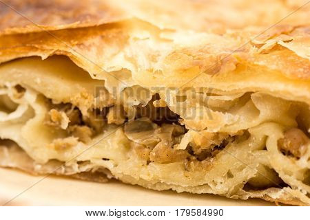 Traditional Burek Pie With Meat Isolated Over White Background