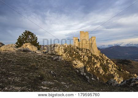 Landscape of Castle Rocca Calascio in Abruzzo in Italy