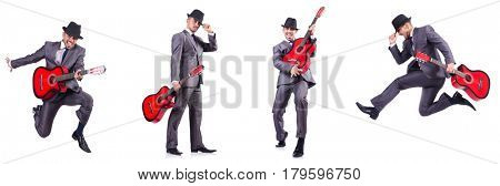 Businessman quitar player isolated on white