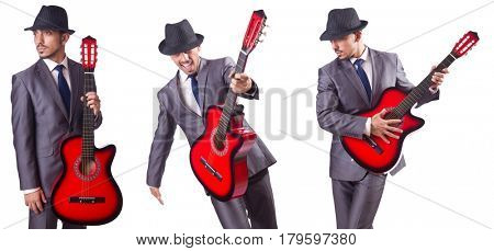 Businessman quitar player isolated on white