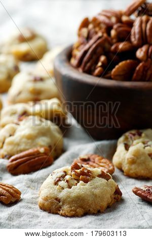 pecan  butter cookies.  style rustic. selective focus