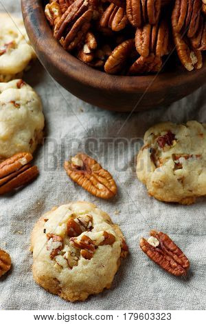 pecan  butter cookies.  style rustic. selective focus