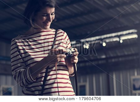 Woman traveler photographer holiday lifestyle trip