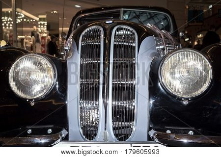 Moscow Russia - April 02 2017: BMW-327/28 Coupe Germany 1939. Retro car exibition in shopping mall Metropolis.