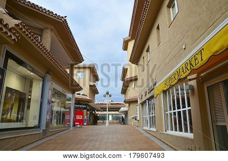 Playa de Las Americas,Tenerife,Canary Islands,Spain - January 29, 2015:Street in shopping area Playa de las Americas.