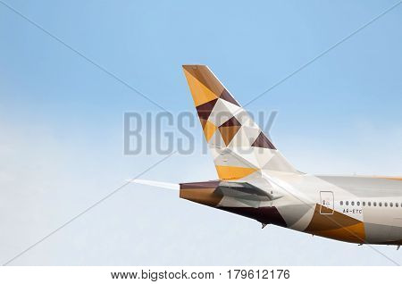 Manchester Airport, United Kingdom - April 30, 2016: Etihad Airways Boeing 777-3FX(ER) A6-ETC cn 34599/544 moments after arrival.