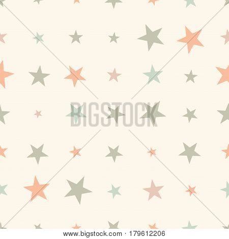 Colorful seamless pattern with halftone stars on beige background. Star in a rows. Vector illustration.