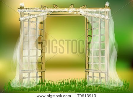 wedding garden. abstract decoration arch on greeen background