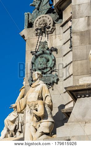 The Columbus Monument is a 60 m tall monument to Christopher Columbus at the lower end of La Rambla Barcelona Catalonia Spain
