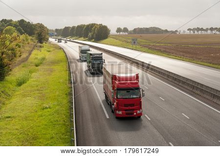 Driving A13 French motorway from Paris to Caen through Normandy
