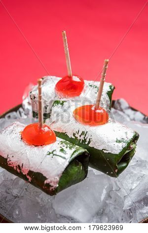 ready to eat Indian Sweet Masala Meetha Paan or Kolkata Meetha pan after lunch or dinner party