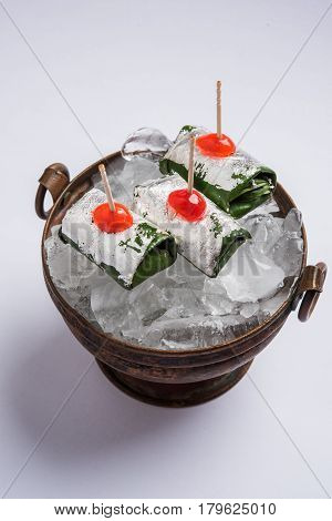 ready to eat Indian Sweet Masala Meetha Paan or Kolkata Meetha pan after lunch or dinner party