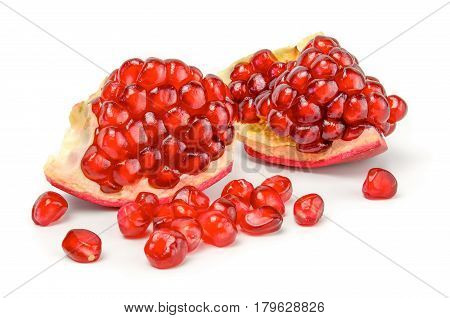 Ripe pomegranate fruit isolated on white background cutout.