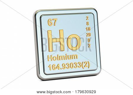 Holmium Ho chemical element sign. 3D rendering isolated on white background