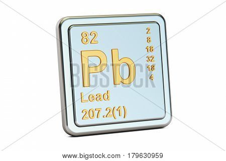 Lead plumbum Pb chemical element sign. 3D rendering isolated on white background