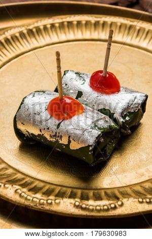 ready to eat Indian Sweet Masala Meetha Paan or Kolkata Meetha pan after lunch or dinner party
