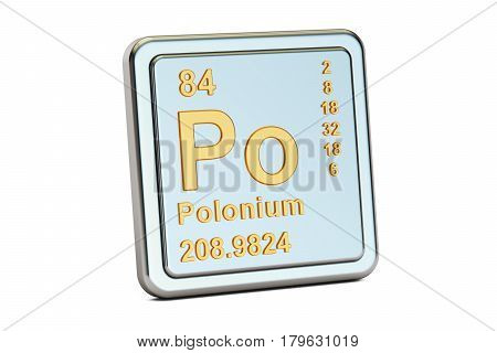 Polonium Po chemical element sign. 3D rendering isolated on white background