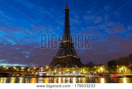 Paris cityscape with Eiffel tower early in the morning