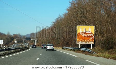 Road Sign Indicates The Way To Chateau De Foix, Fracne
