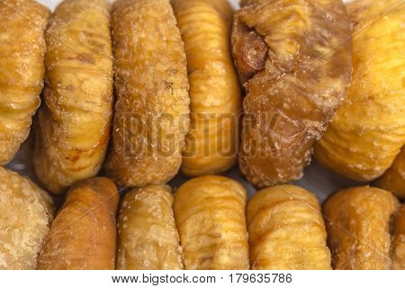 Dried figs, close-up macro photo, figs background, top view