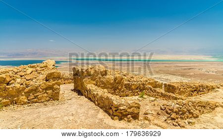 Ruins of Masada fortress and Dead Sea - Israel