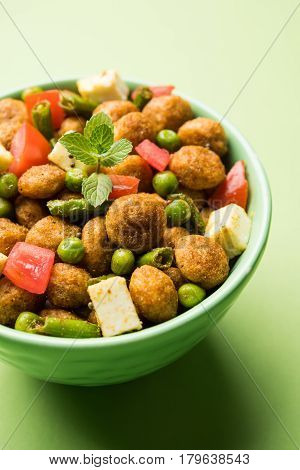 Soya chunks 65 or soya chunk fry is a healthy snack, easy to cook, protein rich, vegetarian dish ideal for starters. popular indian food. selective focus