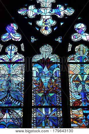 Metz France - july 25 2016 : the picturesque Saint Maximin church window