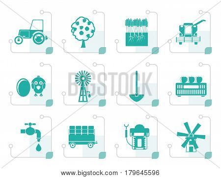 Stylized farming industry and farming tools icons - vector icon set
