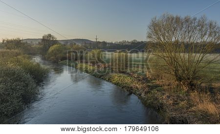 Sunrise near Bakov nad Jizerou town in sunny morning