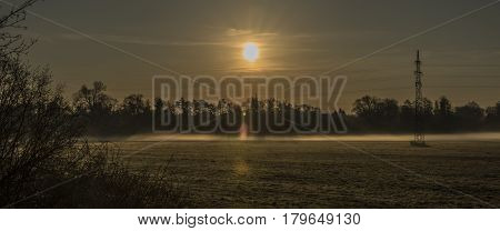 Sunrise near Bakov nad Jizerou town in sunny morning