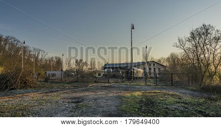 Railway track and bridge in Bakov nad Jizerou area with sunrise