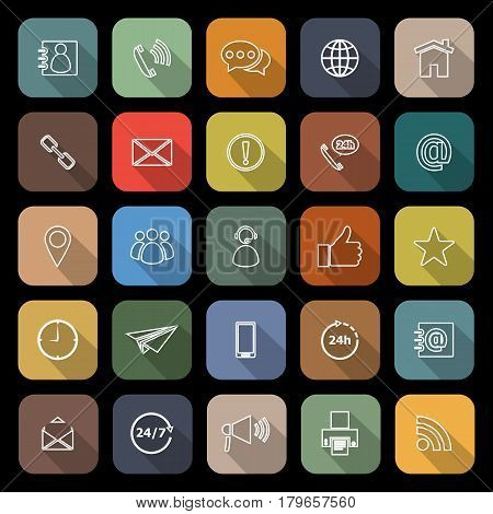 Contact us line flat icons with long shadow, stock vetor