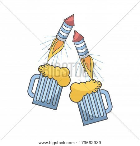 beer jars and rockets icon over white background. colorful design. usa indepence day design. vector illustration