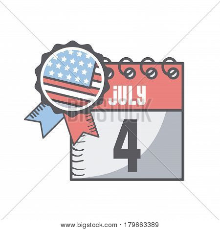 seal stamp with usa flag icon and calendar with usa independence day date icon over white background. colorful design. vector illustration