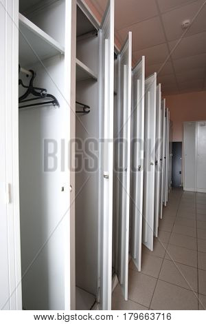 Open lockers in a cloakroom