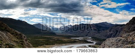 Panorama view from Sendero al Fitz Roy in El Chalten, Argentina