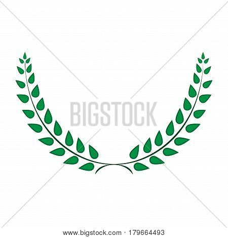 Sign laurel wreath green. Color icon isolated on white background. Flat design style. Emblem of glory success. Symbol of leader victory triumph. Stock vector illustration