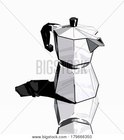 Turka. Metallic coffee maker with reflection isolated on white.