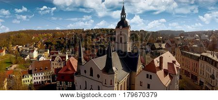 Church Martin Meerane in Germany aerial view historical