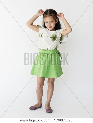 A girl is in s tudio shoot.