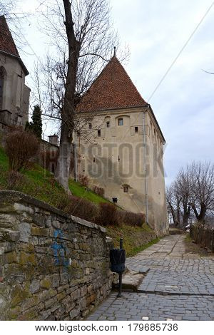 Medieval city Sighisoara. Urban landscape in the downtown of the medieval city Sighisoara, Transylvania.