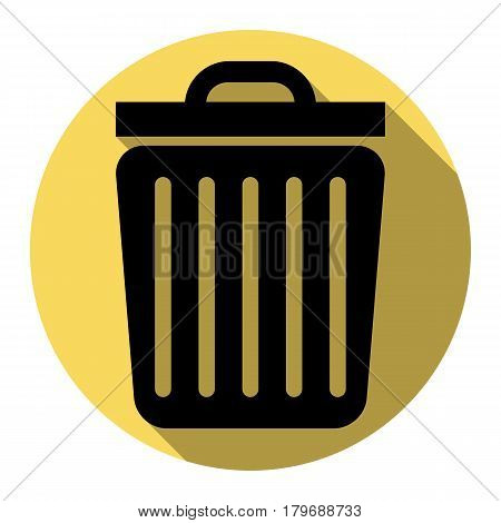 Trash sign illustration. Vector. Flat black icon with flat shadow on royal yellow circle with white background. Isolated.