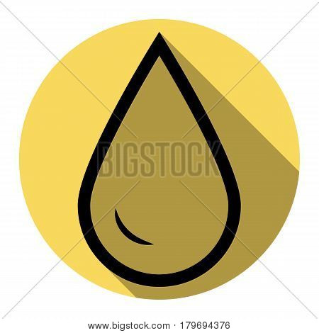 Drop of water sign. Vector. Flat black icon with flat shadow on royal yellow circle with white background. Isolated.