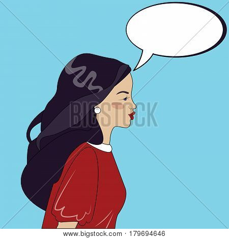 Beautiful woman thinking about something in dialog cloud vector illustration