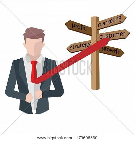 Successful businessman, business situations concept. Working in office, desire to succeed, teamwork and management. Flat vector cartoon illustration isolated on white background