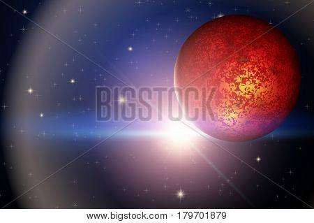 The Planet Mars and bright star in space. Abstract scientific background.