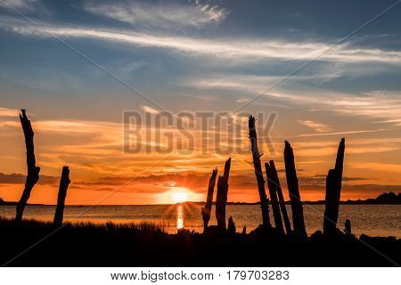 Sunset at Foxton Beach River mouth area.