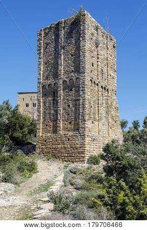Castle of Llorda located in the municipality of Isona and Conca Della in the Catalan region of Pallars Jussa. Catalonia Spain.