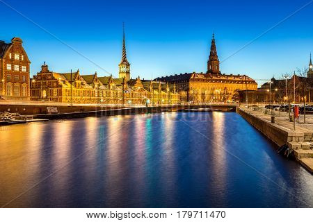 Copenhagen Cityscape at twilight night Denmark